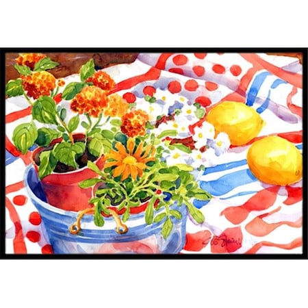 Carolines Treasures Carolines Treasures 6058MAT Flowers with a side of lemons Indoor Or Outdoor Mat - 18 x 27 in. 6058MAT